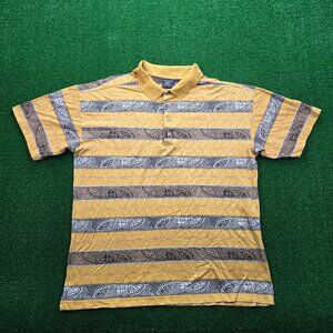 Focus Golf Polo Shirt Mens Large Yellow Paisley‎ Vintage Made in Italy Casual
